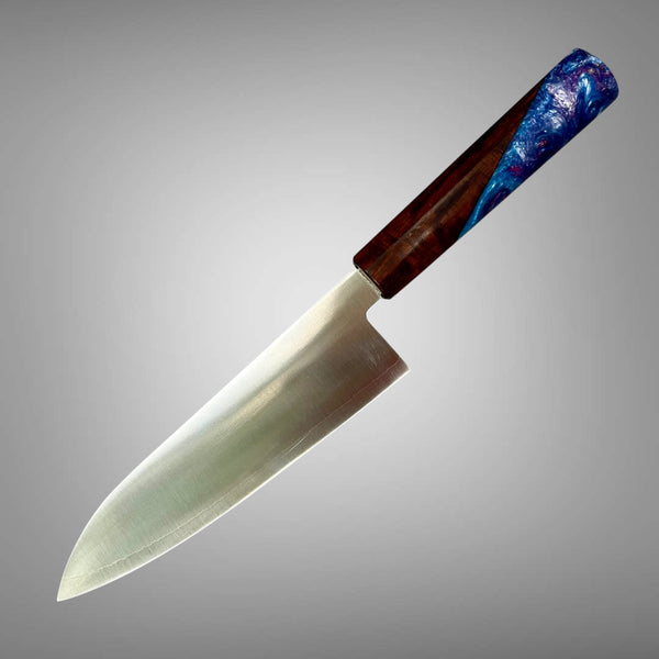 Custom Hatsukokoro Hayabusa Silver 3 Santoku 180mm - Curly Siamese Rosewood hybrid