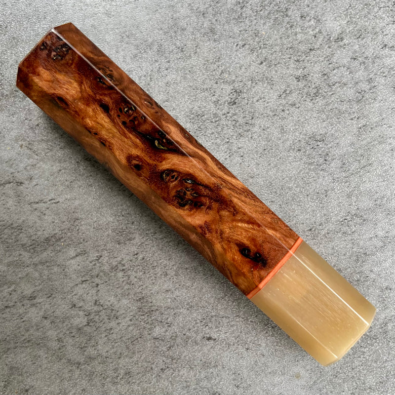 Custom Japanese Knife handle (wa handle)  for 165-210mm -  Chechen burl and blonde horn