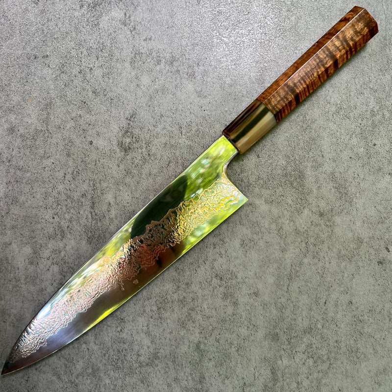 Custom Hatsukokoro Yorokobi SLD Copper Suminagashi Gyuto 210mm - Beautiful Koa and marbled horn