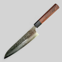 Yoshimi Kato VG-10 Hammered Damascus Gyuto 210mm - Honduran Rosewood and black pakka