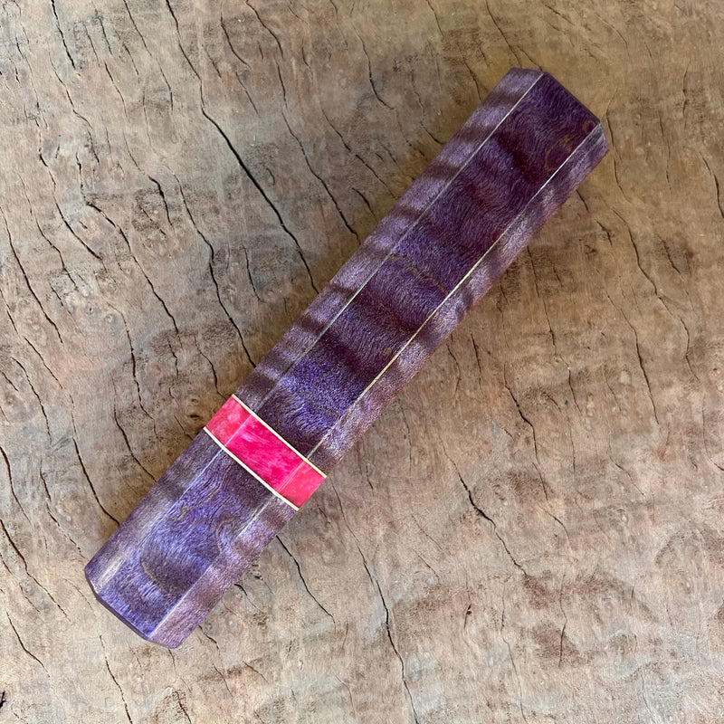 Custom Japanese Knife handle (wa handle)  for 165-210mm :  Purple dyed curly maple