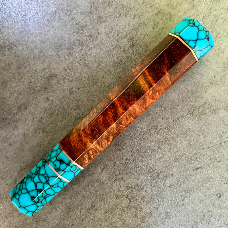 Custom Japanese Knife handle (wa handle)  for 165-210mm : Dark red Amboyna burl and turquoise