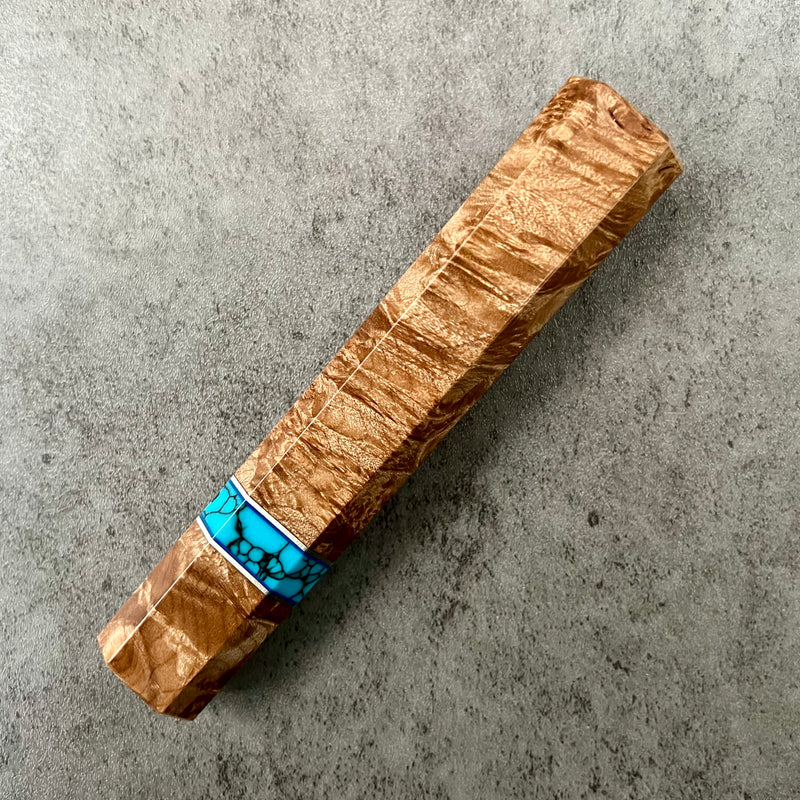 Custom Japanese Knife handle (wa handle)  for 240mm - Maple burl and turquoise