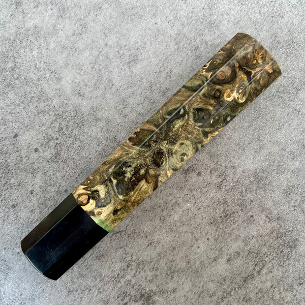 Custom Japanese Knife handle (wa handle)  for 165-210 mm: Double dyed maple burl and buffalo horn