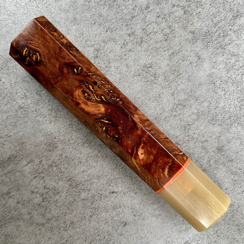 Custom Japanese Knife handle (wa handle)  for 240 mm -  Chechen burl and blonde with golden labradorite inlay