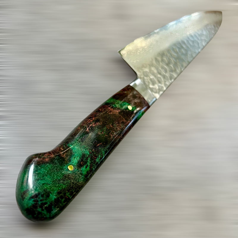 Custom Tsunehisa VG10 Damascus Hammered Western Gyuto 240 - Double dyed big leaf maple burl