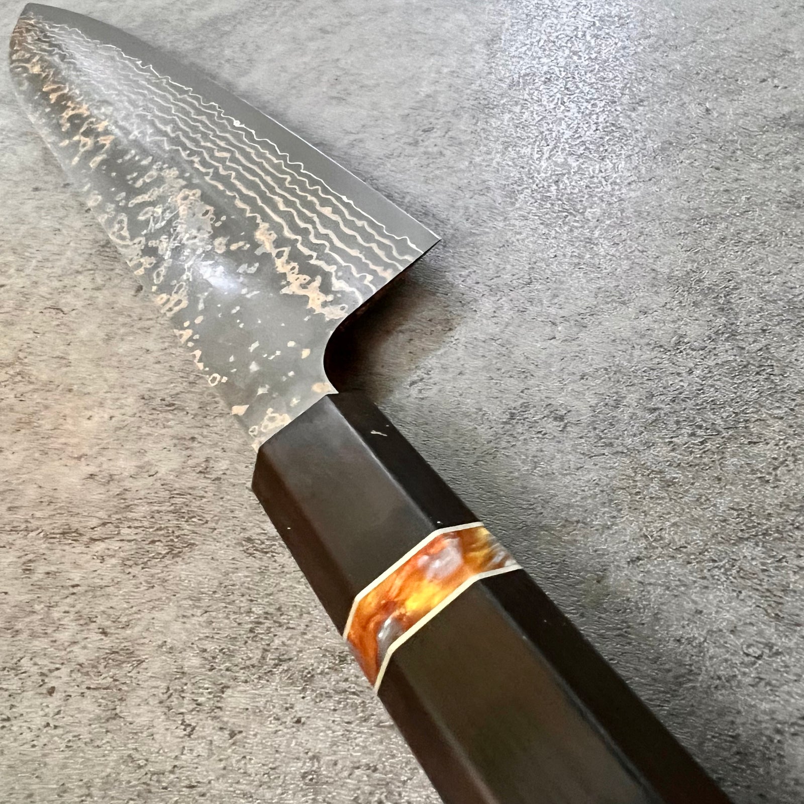 Custom Takeshi Saji VG10W Rainbow Damascus 210mm Gyuto - African
