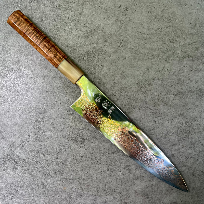 Custom Hatsukokoro Yorokobi SLD Copper Suminagashi Gyuto 210mm - Beautiful Koa and marbled horn