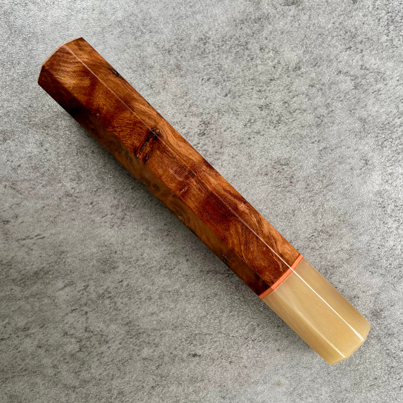 Custom Japanese Knife handle (wa handle)  for 165-210mm -  Chechen burl and blonde horn