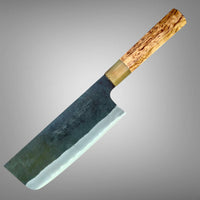 Custom Shiro Kamo AS Kurouchi TALL Nakiri 165mm -  Karelian birch and marbled horn