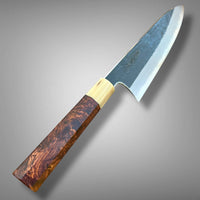 Sugi Tadokoro Tanaka Aogami Super Gyuto 240 Kurouchi Finish - Dark Cocobolo burl and blonde