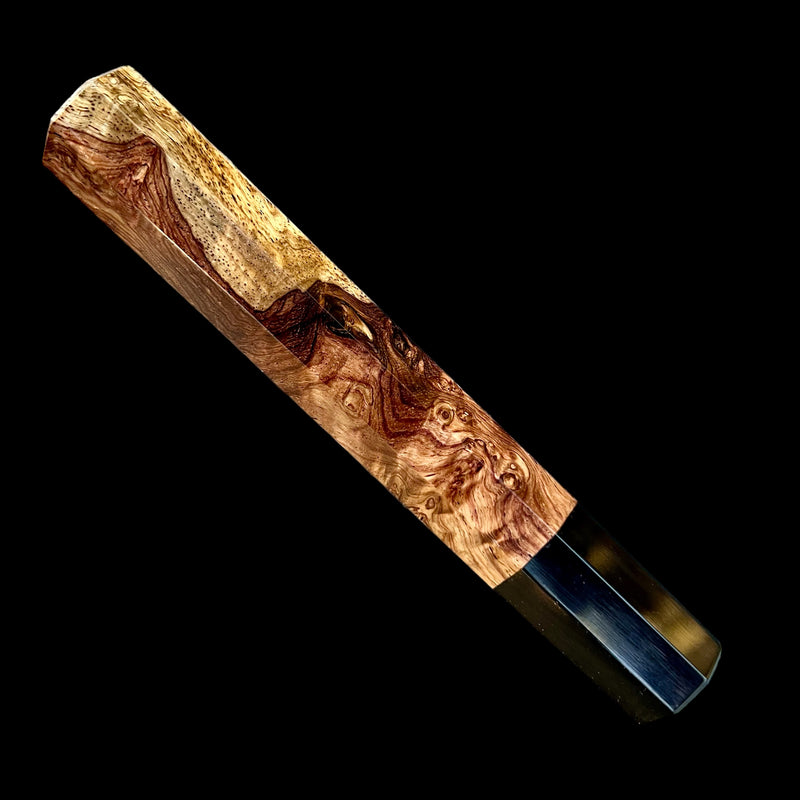 Custom Japanese Knife handle (wa handle)  for 165-210mm -   Two tone Honduran rosewood burl and horn