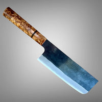 Custom Shiro Kamo AS Kurouchi TALL Nakiri 165mm - Double dyed maple burl