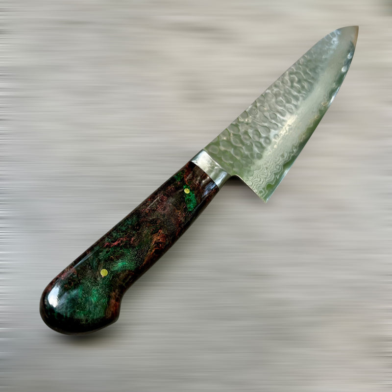 Custom Tsunehisa VG10 Damascus Hammered Western Gyuto 240 - Double dyed big leaf maple burl