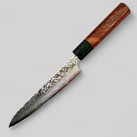 Yoshimi Kato VG-10 Hammered Damascus Petty 150mm - Honduran Rosewood and black pakka