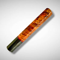 Custom Japanese Knife handle (wa handle)  for 165-210 mm: Double dyed maple burl and buffalo horn with vintage poker chip