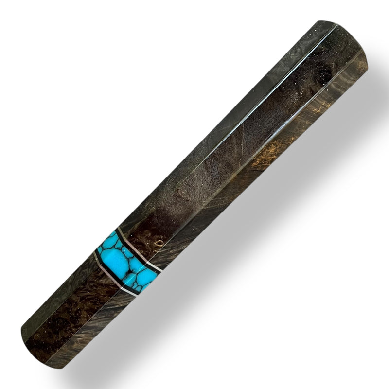 Custom Japanese Knife handle (wa handle)  for 165-210 mm: Black dyed maple burl and Turquoise