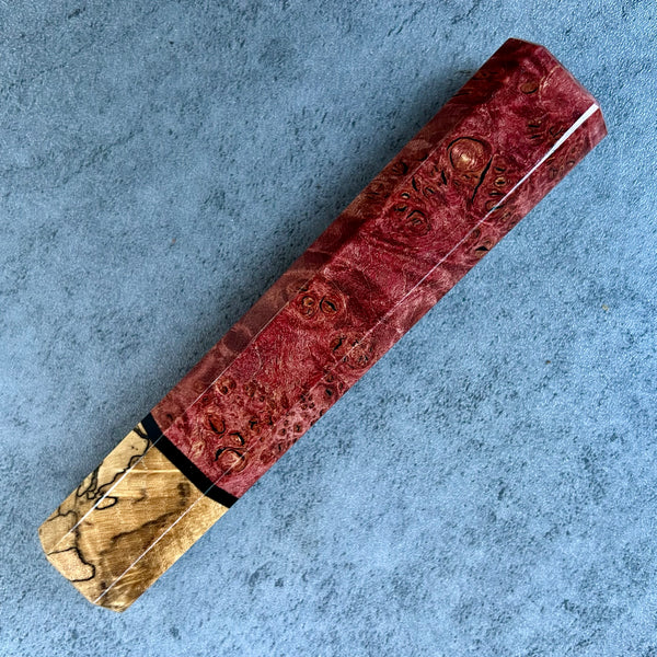 Custom Japanese Knife handle (wa handle)  for 240mm - Red dyed Maple Burl and spalted Hackberry