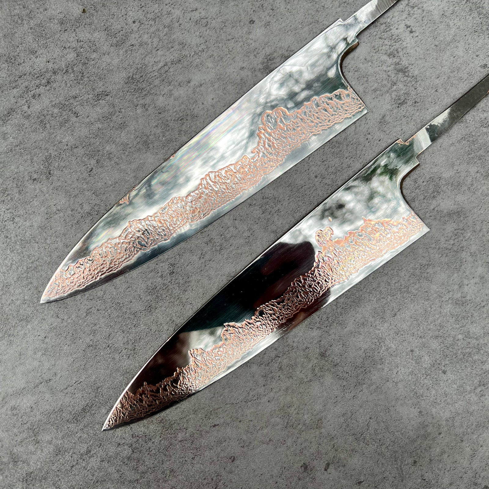 Hatsukokoro Yorokobi SLD Copper Suminagashi Gyuto 210mm - Blade