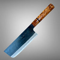 Custom Shiro Kamo AS Kurouchi TALL Nakiri 165mm - Double dyed maple burl