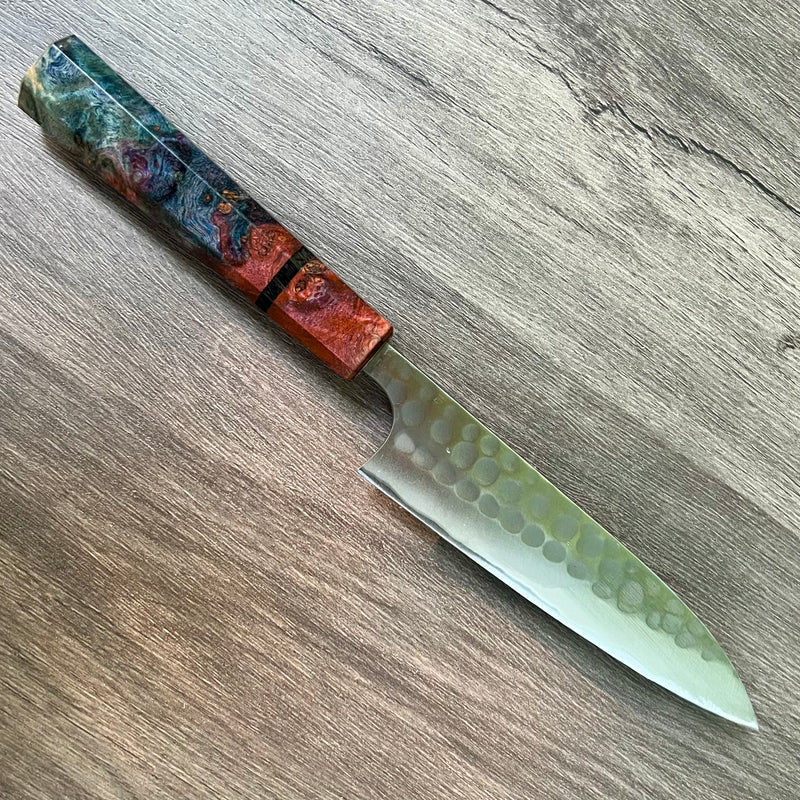 Custom Anryu B2 hammered 120 mm Petty - Dyed maple burl