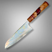 Custom Takeshi Saji Rainbow Ao 2 Damascus Santoku 180mm - Red Coolibah burl