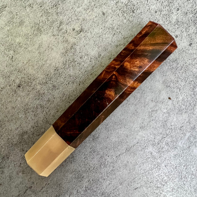 Japanese Knife handle (wa handle)  for 210 mm - Dark desert ironwood burl and blonde