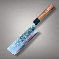 Yoshimi Kato VG-10 Hammered Damascus Nakiri 170mm  - Honduran Rosewood and black pakka