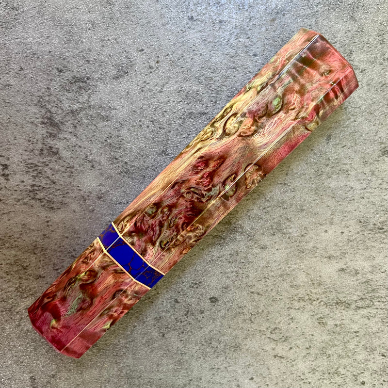 Custom Japanese Knife handle (wa handle)  for 165-210mm : Karelian Birch with Azurite TruStone and copper