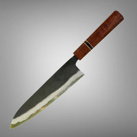 Custom Kyohei Shindo Iron clad Aogami Kurouchi Gyuto  210 mm - Curly Western Myall : Sugi Cutlery