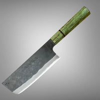 Custom Shiro Kamo AS Kurouchi TALL Nakiri 165mm -  Dyed spalted walnut