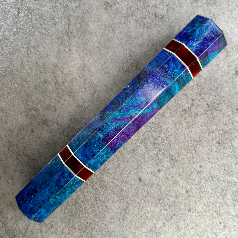 Custom Japanese Knife handle (wa handle)  for 210 mm knife : Blue and purple dyed maple burl