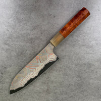 Custom Hatsukokoro Nigara Dark Irodori B2 rainbow Santoku : Asian Ironwood burl and blonde horn