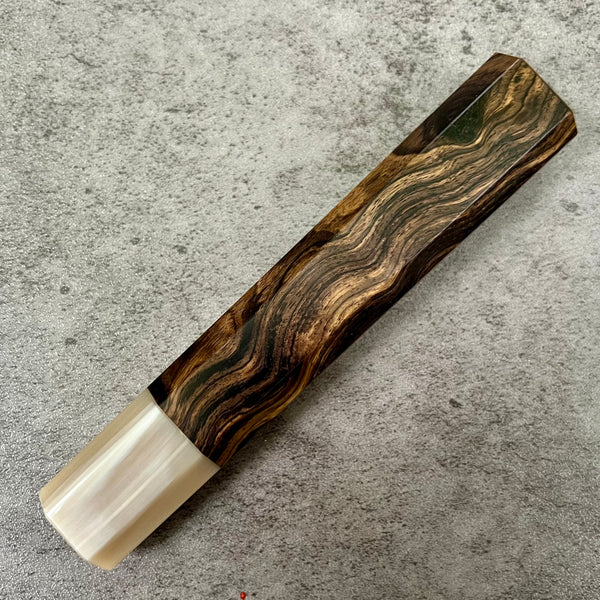 Custom Japanese Knife handle (wa handle)  for 240 mm : Figured African Blackwood and marbled horn