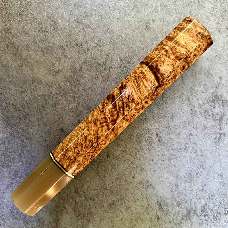 Custom Japanese Knife handle (wa handle)  for 240mm -   Black ash burl and blonde horn