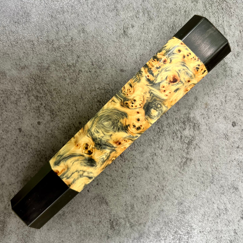 Custom Japanese Knife handle (wa handle)  for 240mm :  Black dyed Canadian Yellow Cedar burl