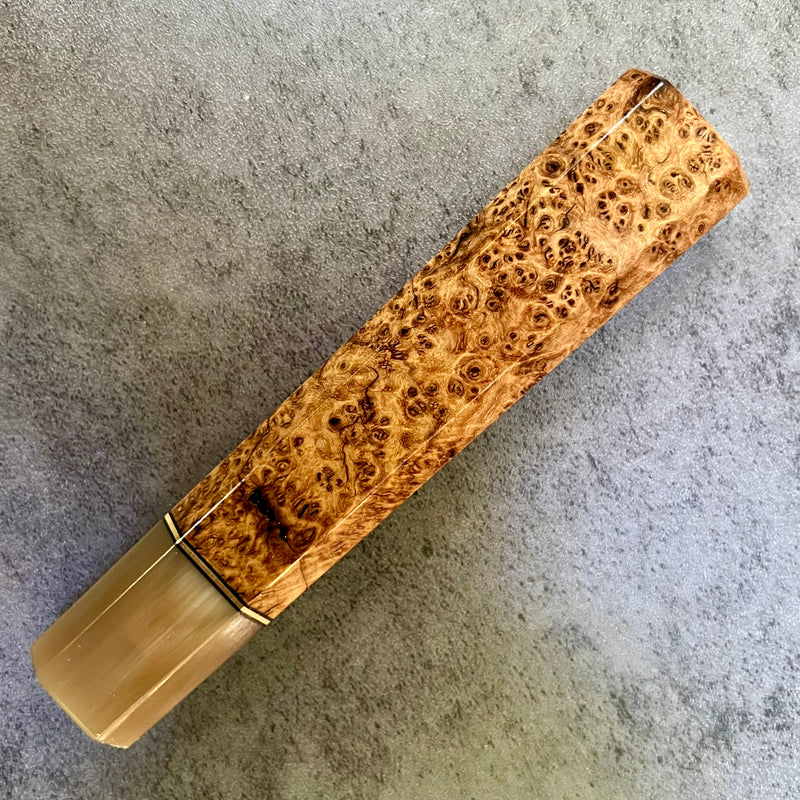 Custom Japanese Knife handle (wa handle)  for 240mm -   Black ash burl and blonde horn