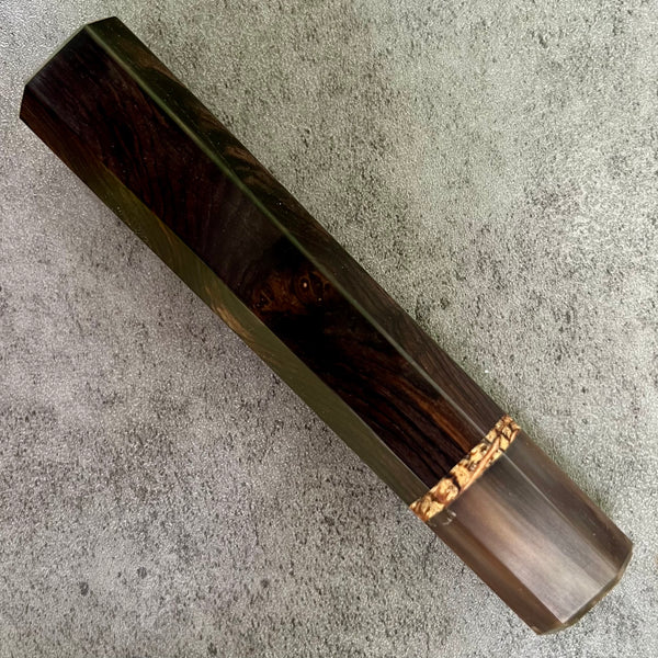 Custom Japanese Knife handle (wa handle)  for 165-210mm : Burly African Blackwood and marbled horn