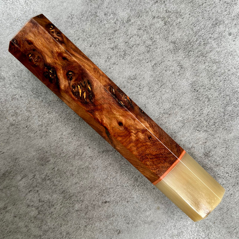 Custom Japanese Knife handle (wa handle)  for 240 mm -  Chechen burl and blonde with golden labradorite inlay