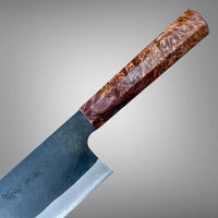 Custom Shiro Kamo AS Kurouchi TALL Nakiri 165mm - Double dyed maple burl