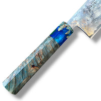 Custom Tsunehisa Nami AUS10 Damascus Santoku 165mm - Dyed maple burl