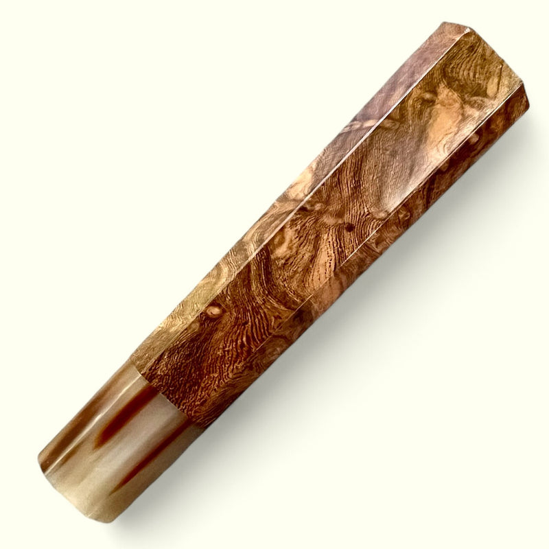 Custom Japanese Knife handle (wa handle)  for 240mm  - Turkish Walnut Burl and marbled horn