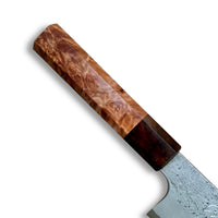 Custom Hatsukokoro Nigara Ryusui B2 Damascus  Tsuchime Gyuto 240 mm - Maple Burl and desert ironwood burl