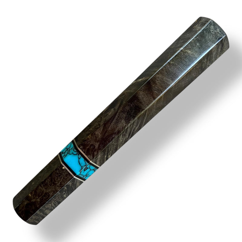 Custom Japanese Knife handle (wa handle)  for 165-210 mm: Black dyed maple burl and Turquoise