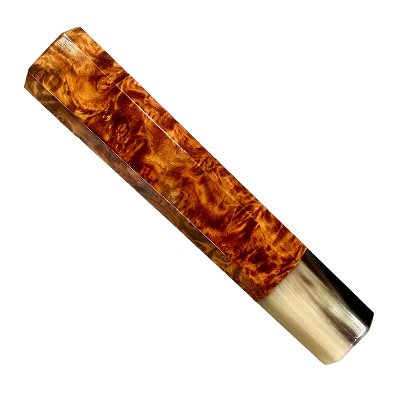 Custom Japanese Knife handle (wa handle)  for 240-260 mm -  Amboyna burl and marbled horn