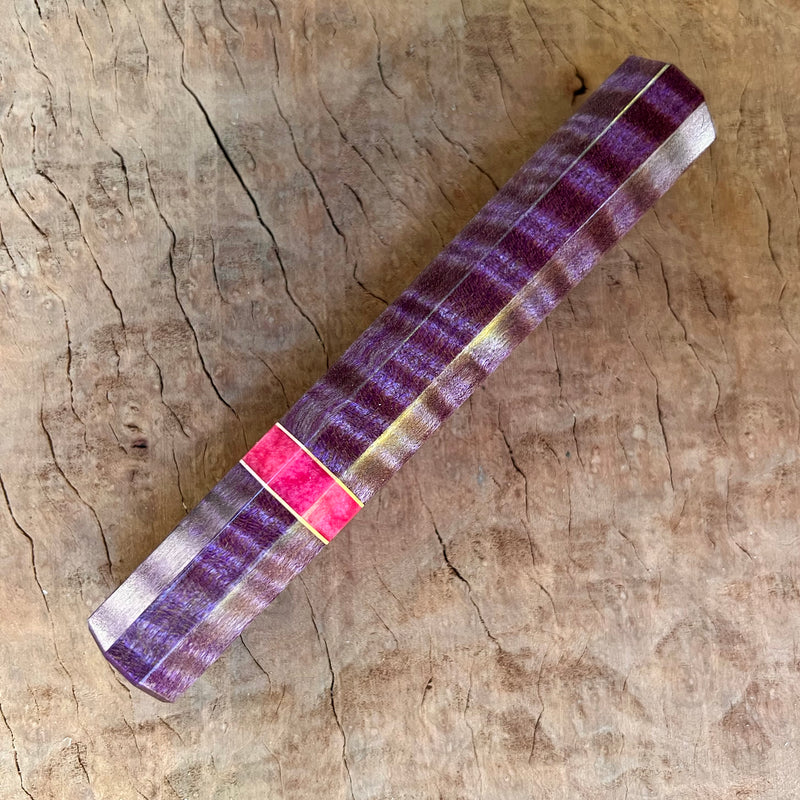 Custom Japanese Knife handle (wa handle)  for 165-210mm :  Purple dyed curly maple