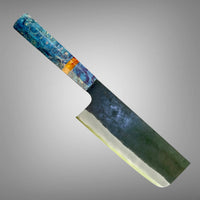 Custom Shiro Kamo AS Kurouchi TALL Nakiri 165mm - Double dyed Box Elder Burl