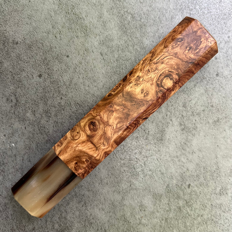 Custom Japanese Knife handle (wa handle)  for 240mm - Honduran Rosewood Burl and Marbled horn