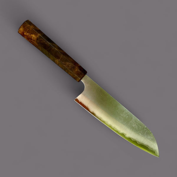 Custom Masakage Yuki Nashiji Shirogami #2 Santoku 165mm - Canxan Negro Burl