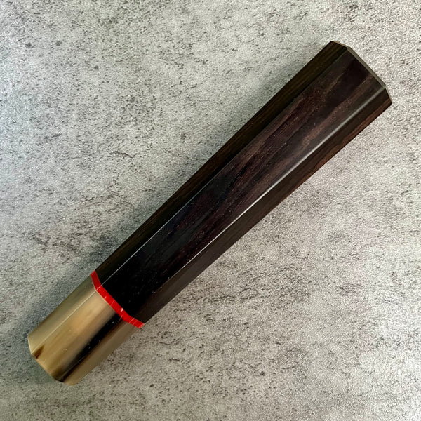 Custom Japanese Knife handle (wa handle)  for 240mm : African Blackwood, Marbled horn and vintage poker chip